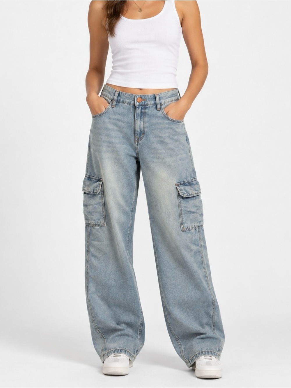 True Religion Bobbi Baggy Cargo Jeans Women’s Size 29 Light Wash Wide Leg Y2K